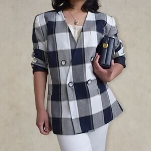 NWT Vintage 80s DressBarn Classic Plaid Double Breasted Suit Blazer Jacket 16